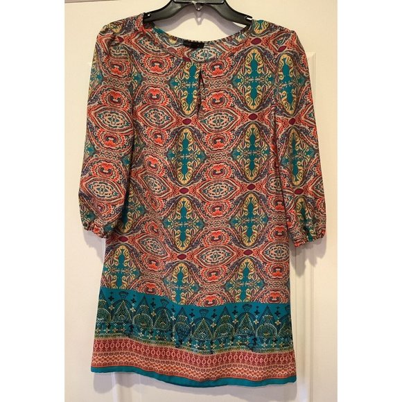 BeBop Teal and Orange Geometric Dress Lightweight Soft Comfortable Dress Small - Picture 1 of 7